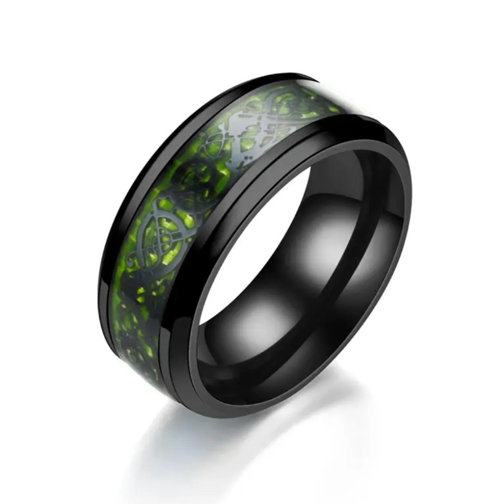NEW Men's Black & Green Titanium Steel Retro Pattern Wedding Band Size 13